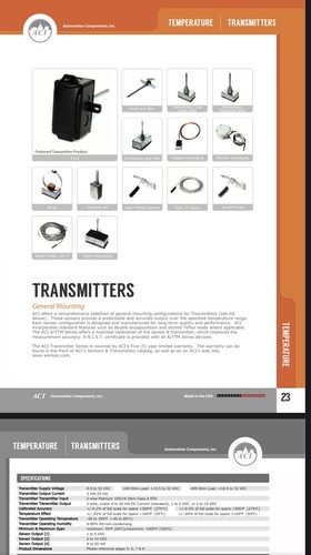 ACI A/TT1K-I-6” 4-4X Temp Sensor 6” Probe 1/2” MPT W 4-20mA Temperature Transmit - Picture 6 of 11