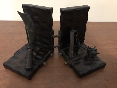 VINTAGE SET GOTHIC MEDIEVAL BOOKENDS SWORD MACE WEAPONS MIDDLE AGES