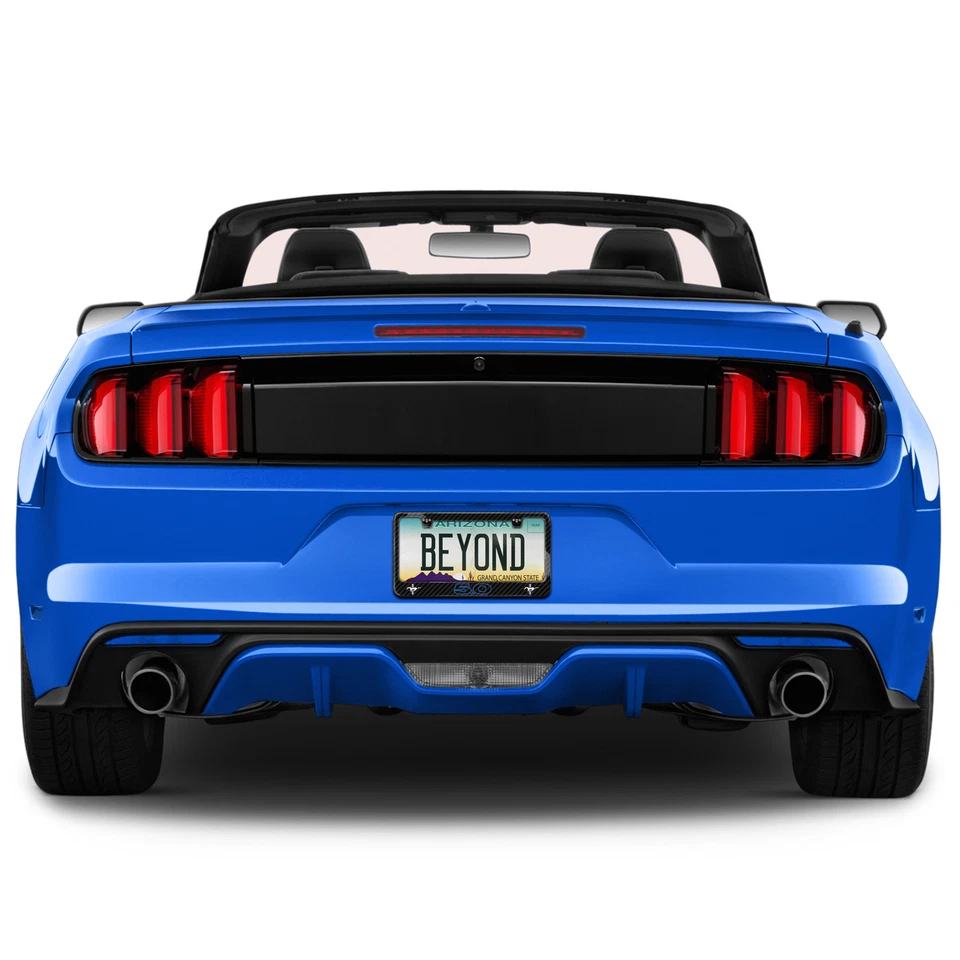 Ford Mustang GT 5.0 Outline in Blue Dual Logo Real Carbon Fiber License Frame - Image 4 of 4