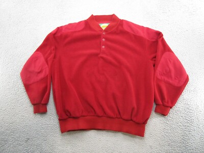 Cabelas Red Henley Lined Sweater Elbow Patch Jacket Size XL Outdoors Y2K