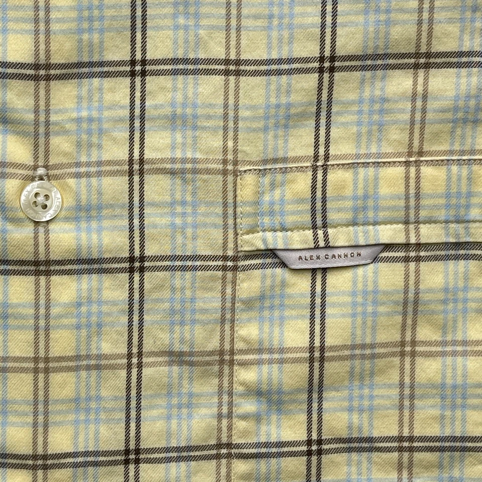 Camisa con botones Alex Cannon para hombre M amarilla a cuadros manga larga bolsillo EE. UU. Foto 3 de 4