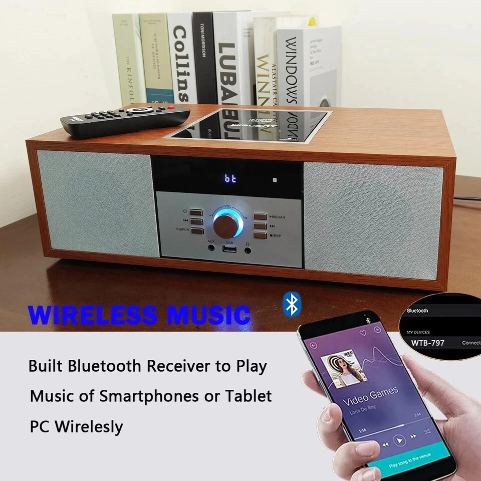 Nostalgische Bluetooth Stereoanlage für Zuhause, Vintage Micro Hifi Anlagen CD Player - Bild 3 von 4