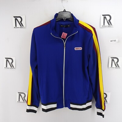 NWT Mens Hudson Outerwear Blue Yellow Track Jacket Size XL Designer Retro