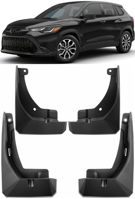 Genuine Toyota Corolla Mud Flaps / Splash Guards (2019-2025 Sedan) - Full Set, Black, Matte Finish