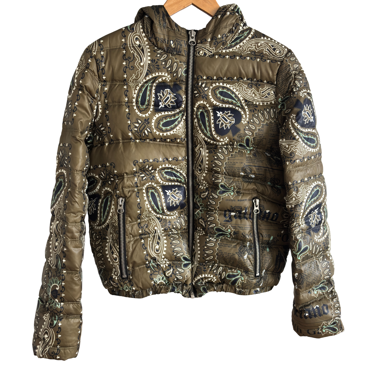 John Galliano Newspaper Gazette Designer Puffer Down Jacket 
