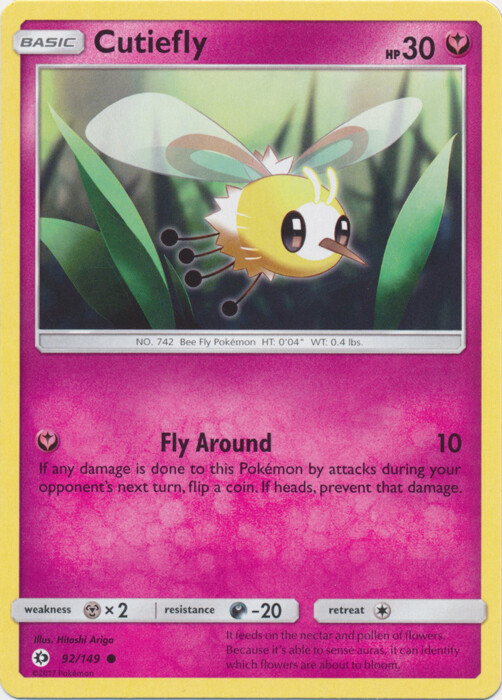 Pokemon Cutiefly - 92/149 - Common NM-Mint Sun & Moon Base Set