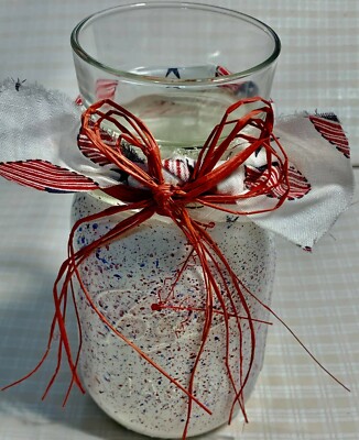 AMERICANA/PATRIOTIC Glass Mason Jar tea light/Votive Candle Holder HAND PAINTED