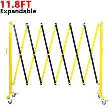 11FT Industrial Expandable Barricade Folding Security Gate w/ Wheels,Retractable