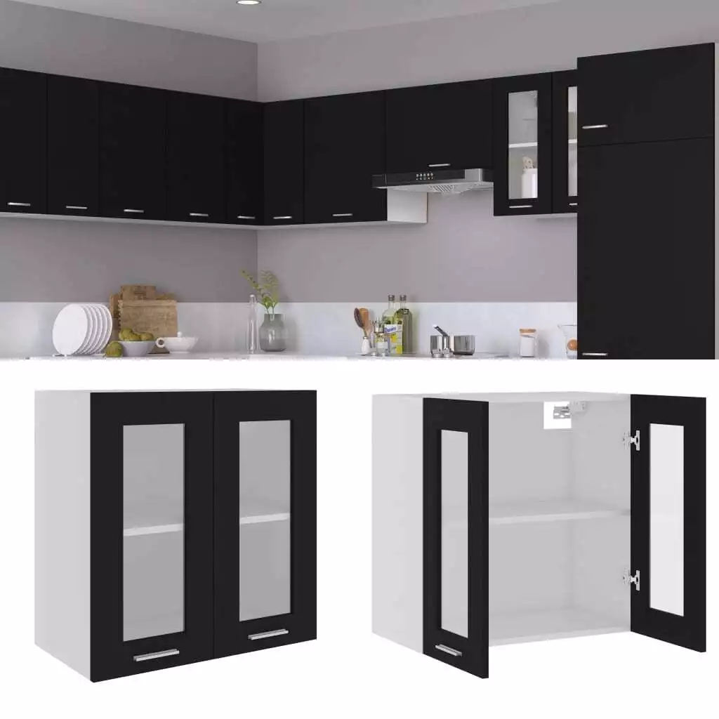 Hanging Glass Cabinet Black 60x31x60 cm Engineered Wood eBay