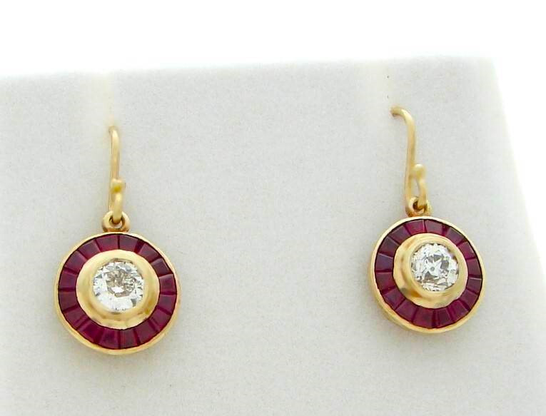 ESTATE DIAMOND RUBY EARRINGS ANTIQUE RUBY DIAMOND… - image 1