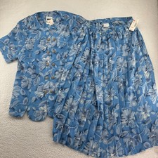 Deadstock NWD VTG Leslie Fay 2-Piece Set Blue Floral Blouse / Skirt 90s Size 16