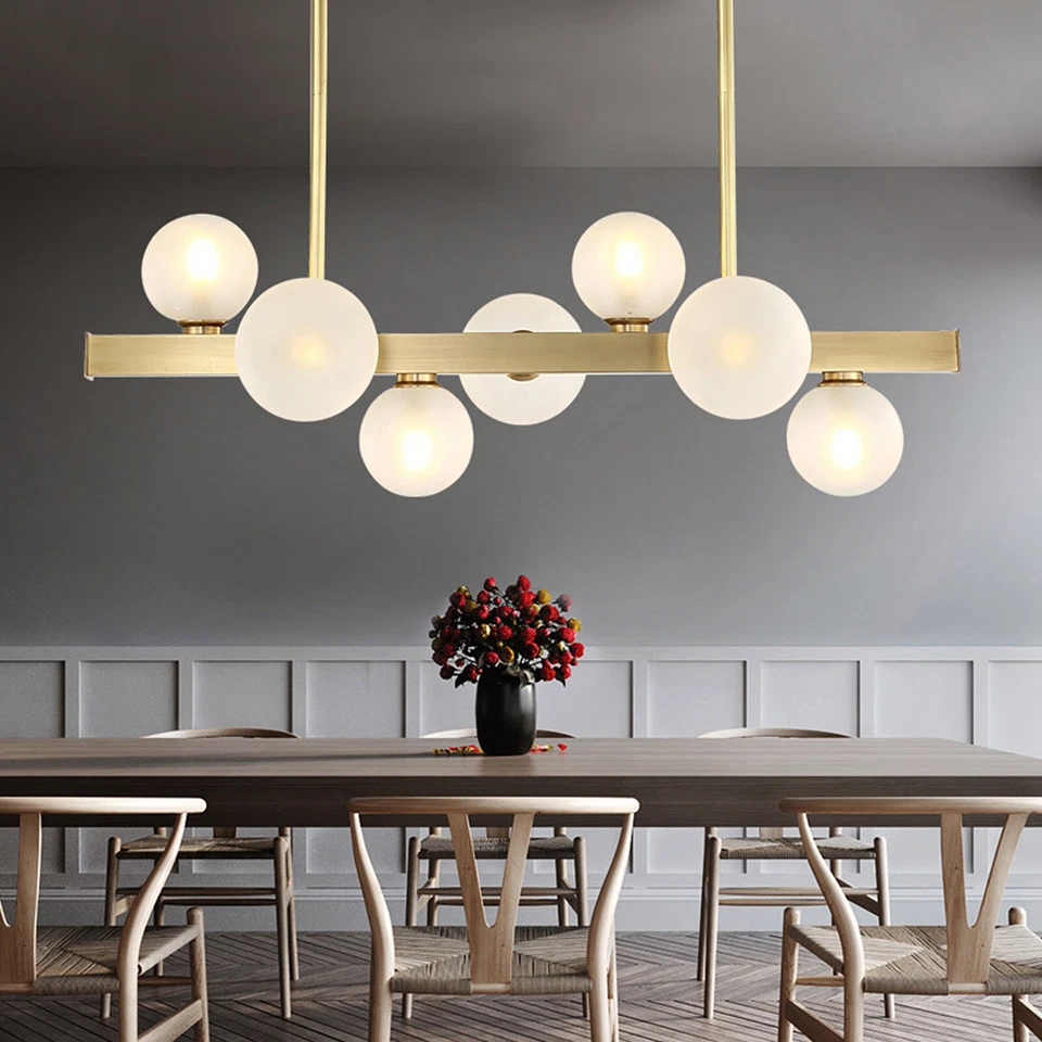 Modern 7-Light Linear Bubble Chandelier Glass Ball Ceiling Pendant Lamp Fixture - Image 3 of 4