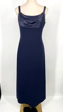 Ann Taylor Womens 6 navy Y2K Cowl Neck midi Dress blue lined vintage empire long