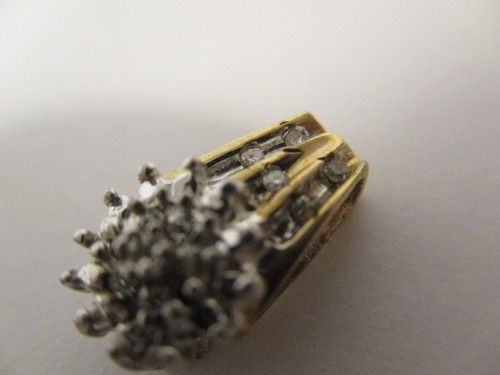 Vintage 10K White and Yellow Gold with 12 Natural Diamonds Pave Pendant - Picture 5 of 8