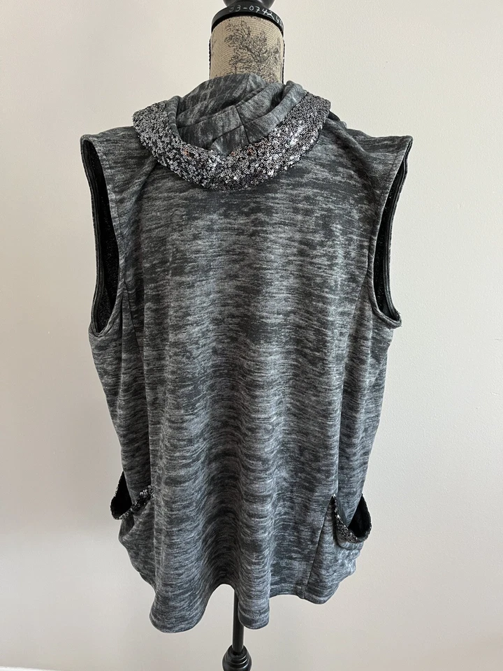 Chaleco para mujer Juicy Couture negro y gris lentejuelas talla L con capucha glamour informal fiesta Foto 2 de 4