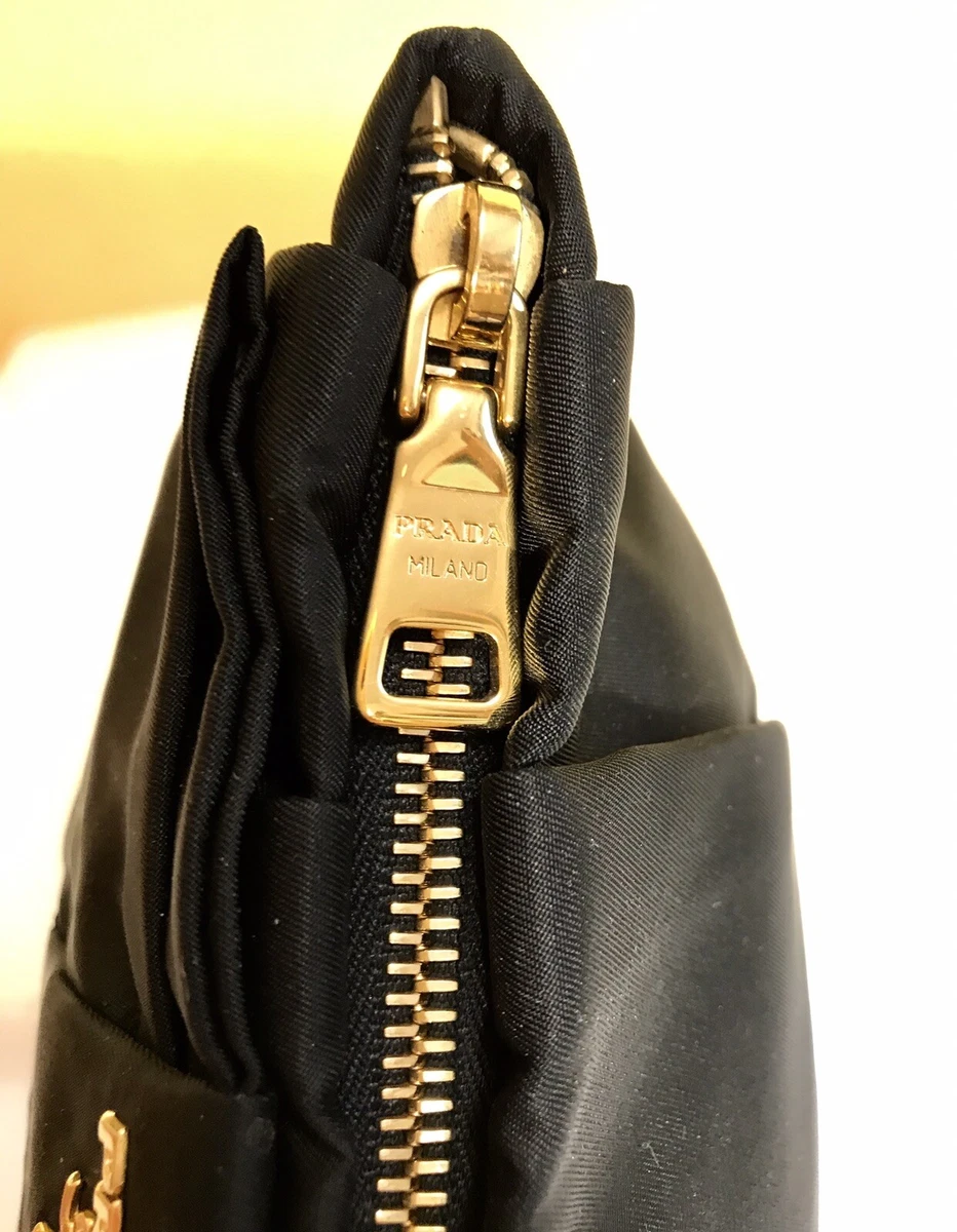 Prada Vintage Black Tessuto Bucket Bag with Gold Handle