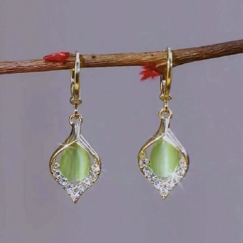 Pendientes de aro de oro para mujer colgantes de cristal verde elegantes joyas de moda nuevos Foto 2 de 3