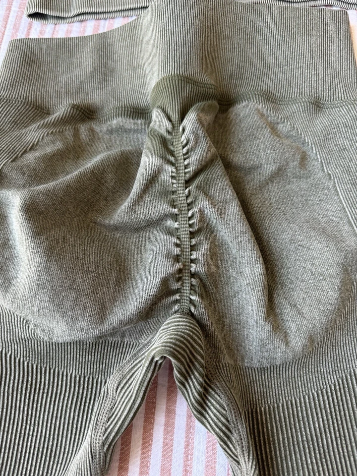 Conjunto de entrenamiento acanalado sin costuras de 2 piezas para mujer Leggings de cintura alta y Top recortado S Foto 4 de 4