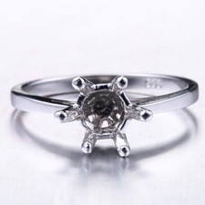 Sterling Silver No Plated Semi Mount 8mm Prong Setting Round Engagement Ring