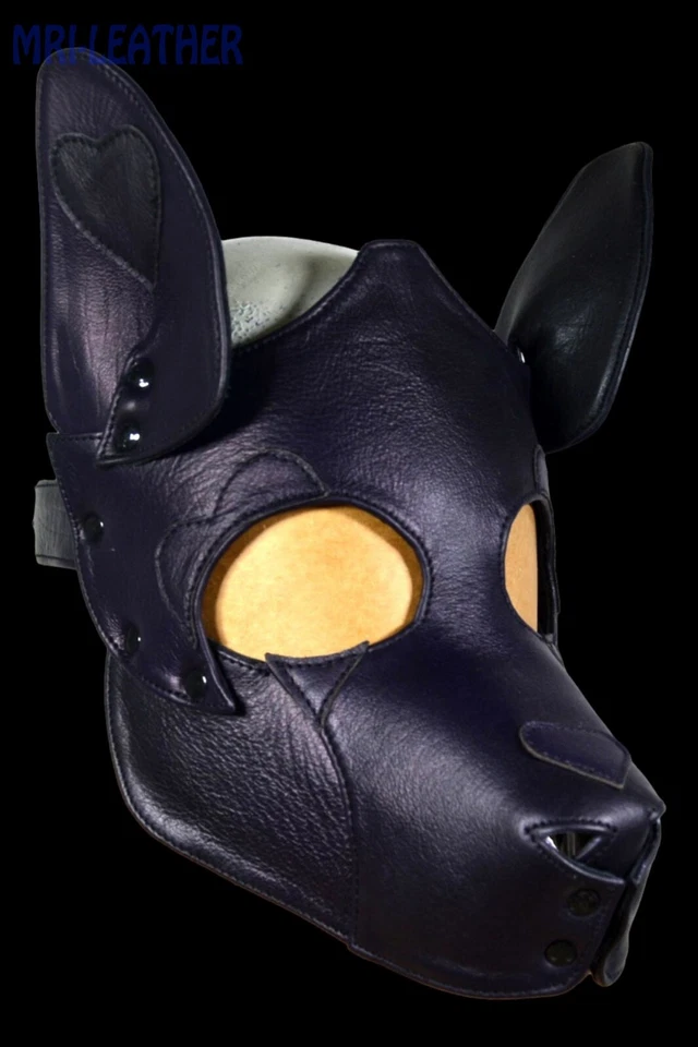 Máscara de cuero para cachorro, cosplay cabeza de perro, máscara, juego de cachorro fiesta, ajustable, juego de cachorro Foto 4 de 4