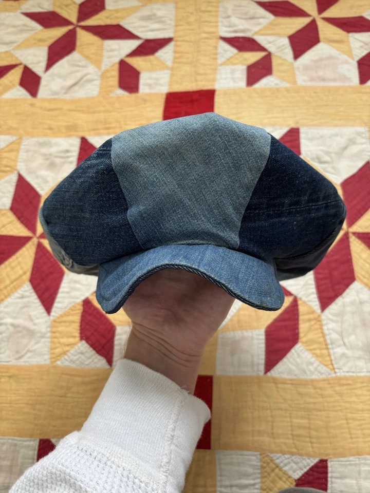 Gorra Denim Newsboy Vintage Años 60 70 Patchwork Panadero Sombrero Estilo Hippy Talla Mediana Foto 2 de 4