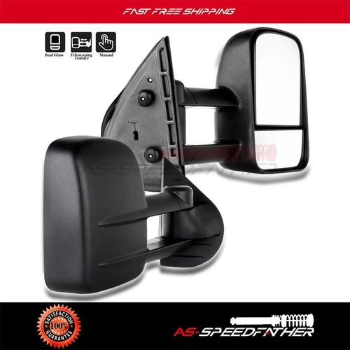 Fits Silverado Suburban Avalanche Sierra Yukon Black Manual Towing Pair Mirrors