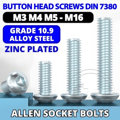 BUTTON HEAD SCREWS ALLEN SOCKET BOLTS HIGH TENSILE 10.9 ZINC PLATED DIN 7380