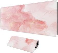 Extended Gaming Mouse Pad with Non-Slip Base, 31.5x11.8 Inch, Pink Marble