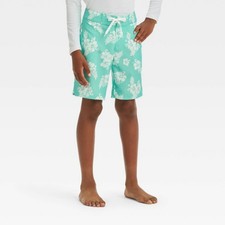 Art Class Boys Floral Swim Shorts Green White Hawaiian Floral UPF 50 NWT Sz 14