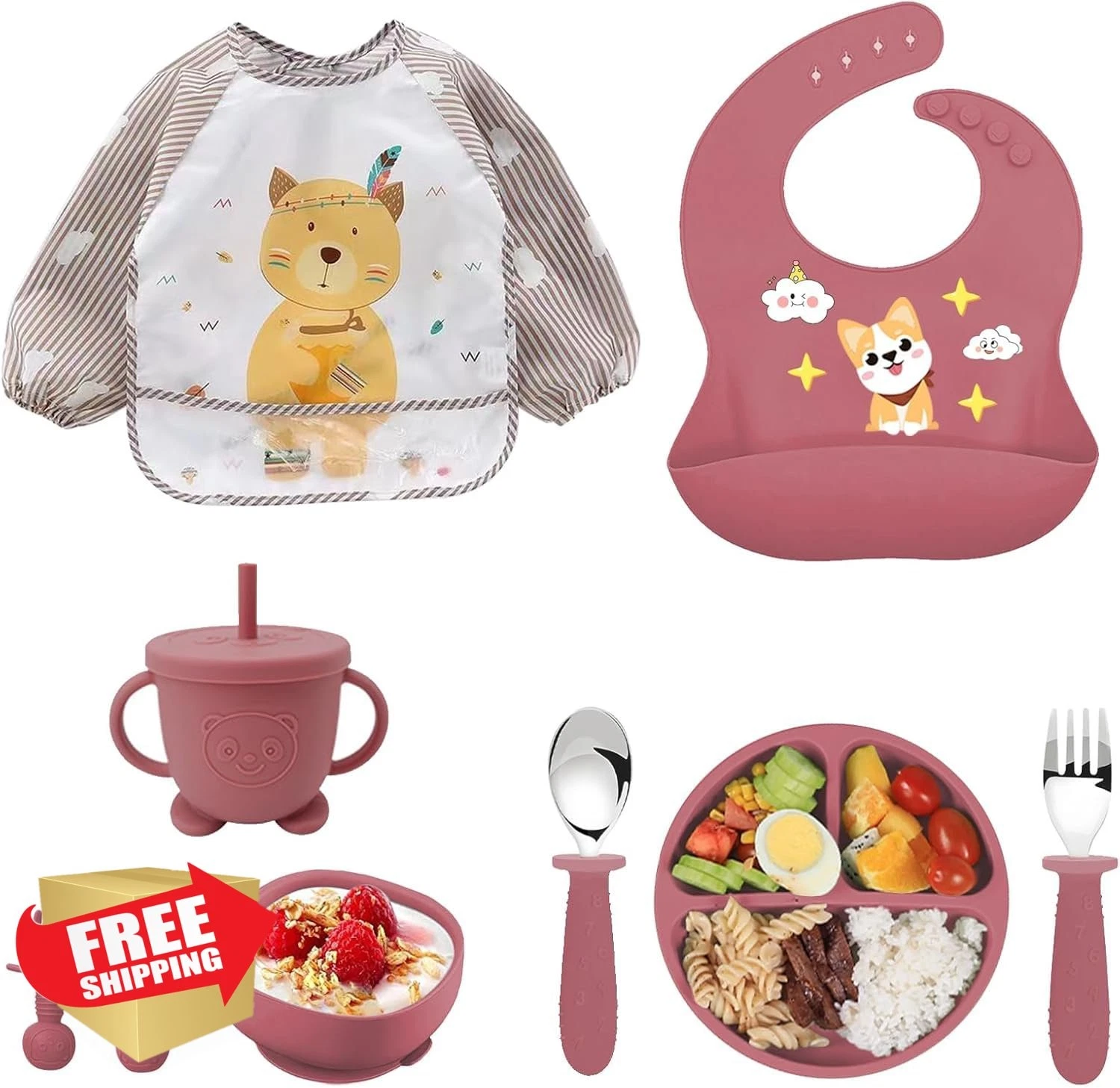 Curlfy Baby Feeding Set Pink 6-36 Months