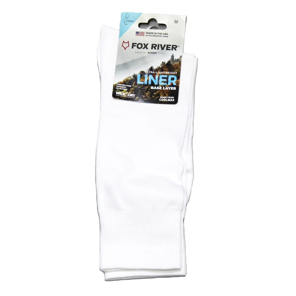 Fox River 4321 Wick Dry Lightweight Unisex Tube Crew Liner Socks White Medium - Image 2 of 4