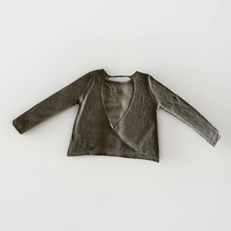 Suéter para mujer The Limited talla mediana gris plata lentejuelas brillantes tejido espalda abierta Foto 3 de 4