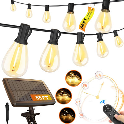 Stright 55FT Solar String Lights outside Remote Control with USB Charging Port E