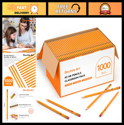 1000 Pack #2 HB Yellow Pencils - Sharpened with Erasers, Bulk Graphite for Schoo