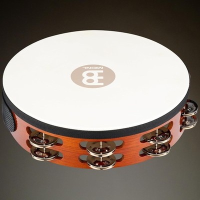 MEINL Traditional Goat-Skin Wood Tambourine Two Rows Brass Jingles