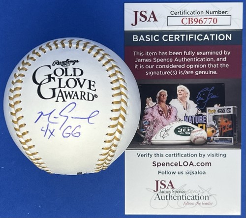 Mark Grace Autographed Signed MLB Gold Glove Baseball w/ “4x GG” Insc JSA COA