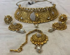 sk 88 Indian Gold Look Necklace Beautiful New Fancy Bridal Choker Jewelry Set