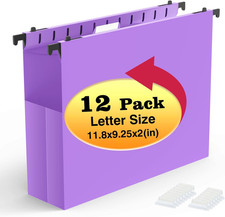 Extra Capacity Plastic Hanging File Folders, 12 Pack, Letter, Purple Letter Si