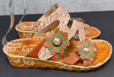 L'Artiste Spring Step Fray Sandals Women's 38 7.5 Artsy Strappy