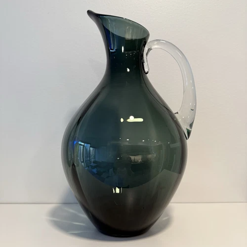 Blenko Glass #991 Optic Pitcher Charcoal Winslow Anderson 13 3/4"