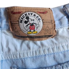 Girls 23" 23W Shorts Vintage Mickey  Co. Light Blue Denim Embroider Rolled Hem