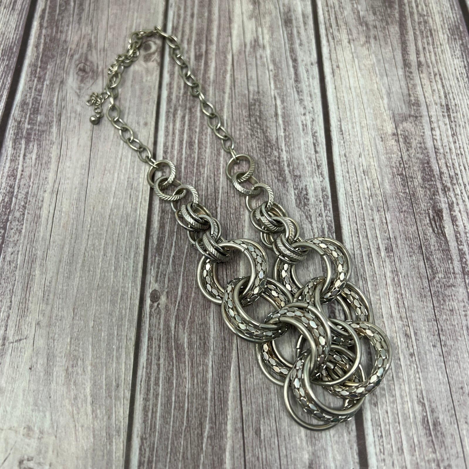Boho Silver Tone Necklace Multiple Interconnected… - image 2
