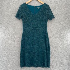 Lauren Ralph Lauren Dress Womens 4 Green Floral Lace V Neck Short Sleeve Sheath