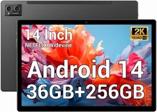 POWMUS Tablet 14'' Android 14 Tablet 36GB RAM 256GB Storage 2K Display Black