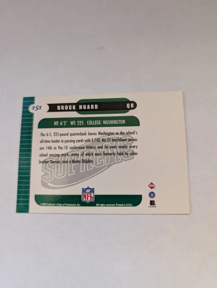 1999 Collector's Edge Supreme - Brock Huard #151 (RC) - Image 2 of 2