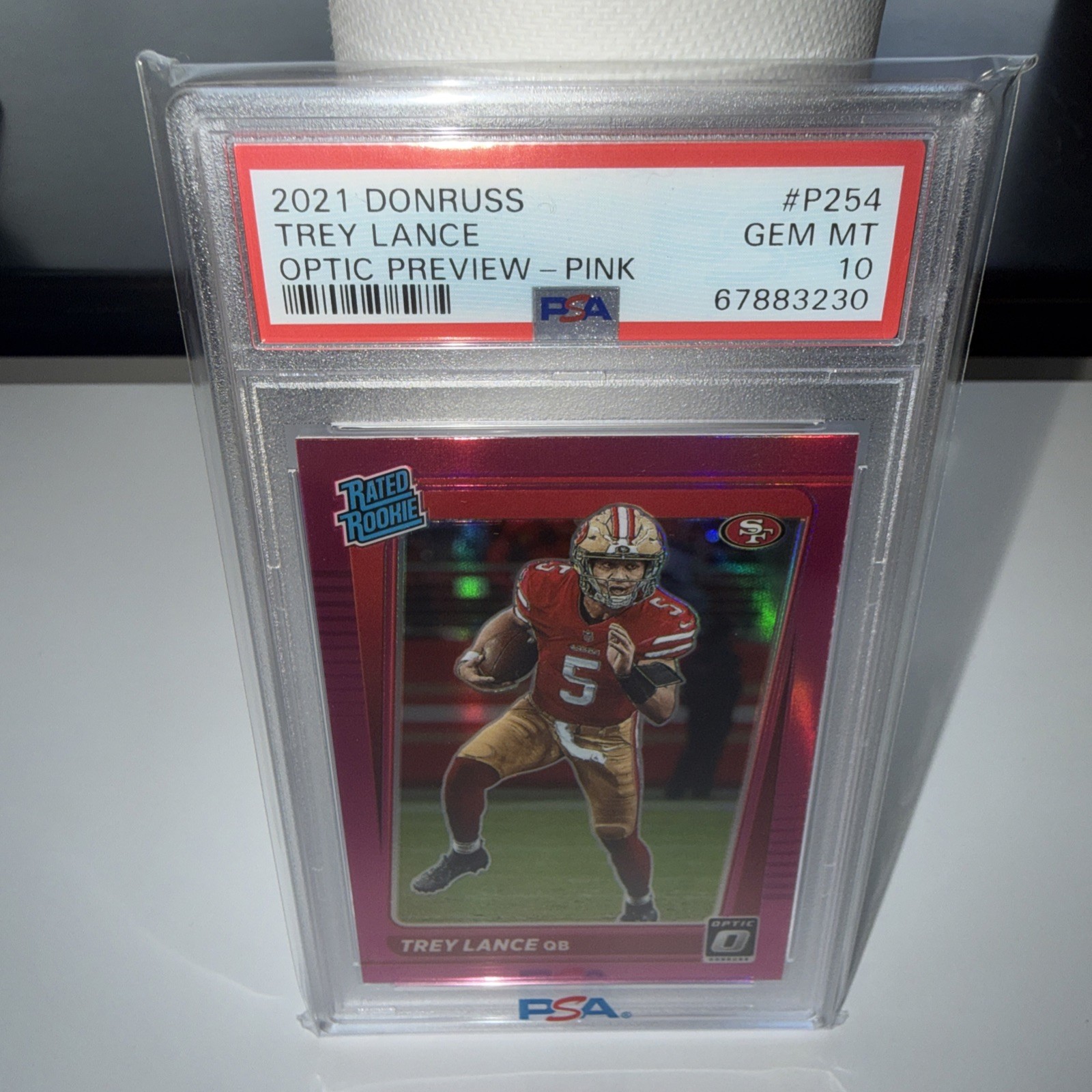 2021 Donruss Trey Lance Optic Preview Rated Rookie Pink Holo Prizm PSA 10