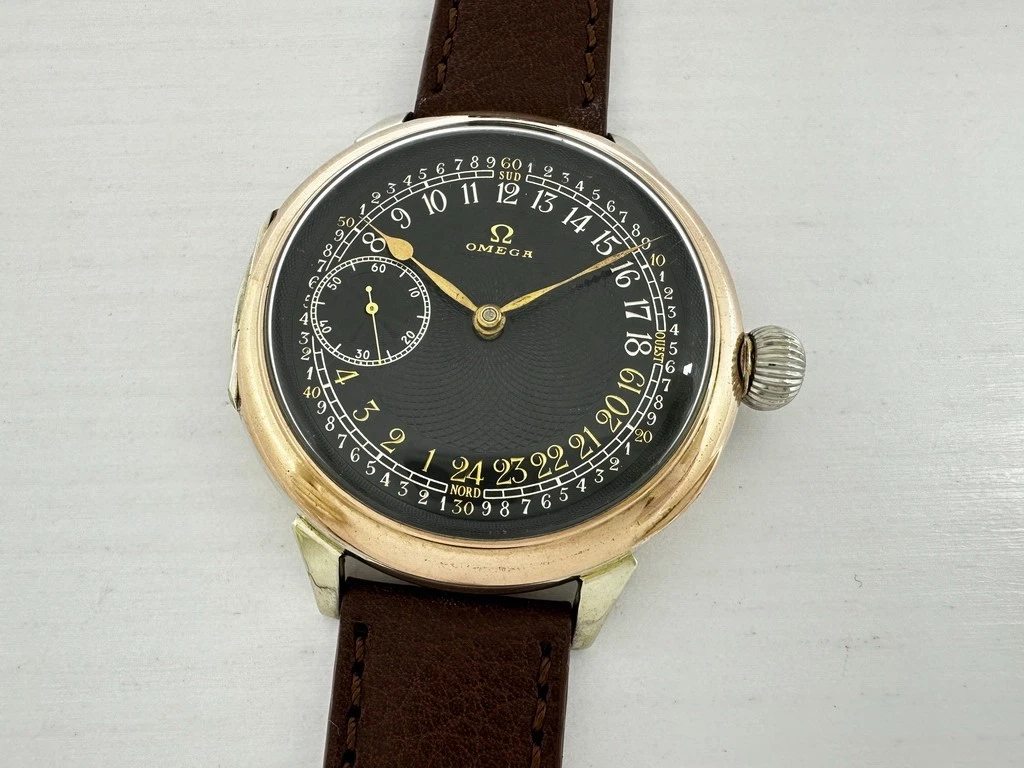 Omega — Omega 24-hour Day and Night Compass Antique Swiss Amazing Art Deco Silver Watch