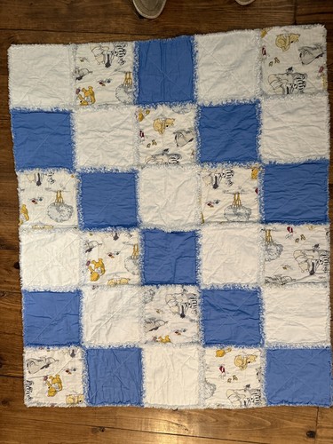 Classic Winnie The Pooh Baby Quilt Handmade Blue Blanket 36x43 - Picture 7 of 10