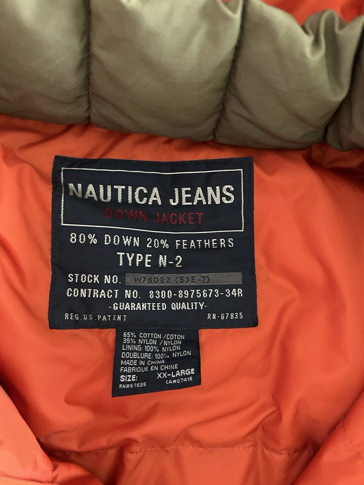 Vintage Nautica Down Jacket Parka Adult XXL Green Type N-2 Military Style Puffer - Image 4 of 4