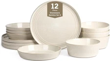 Claire 12-Piece Dinnerware Set Stoneware, Plates and Bowls Set, Dishwasher and M
